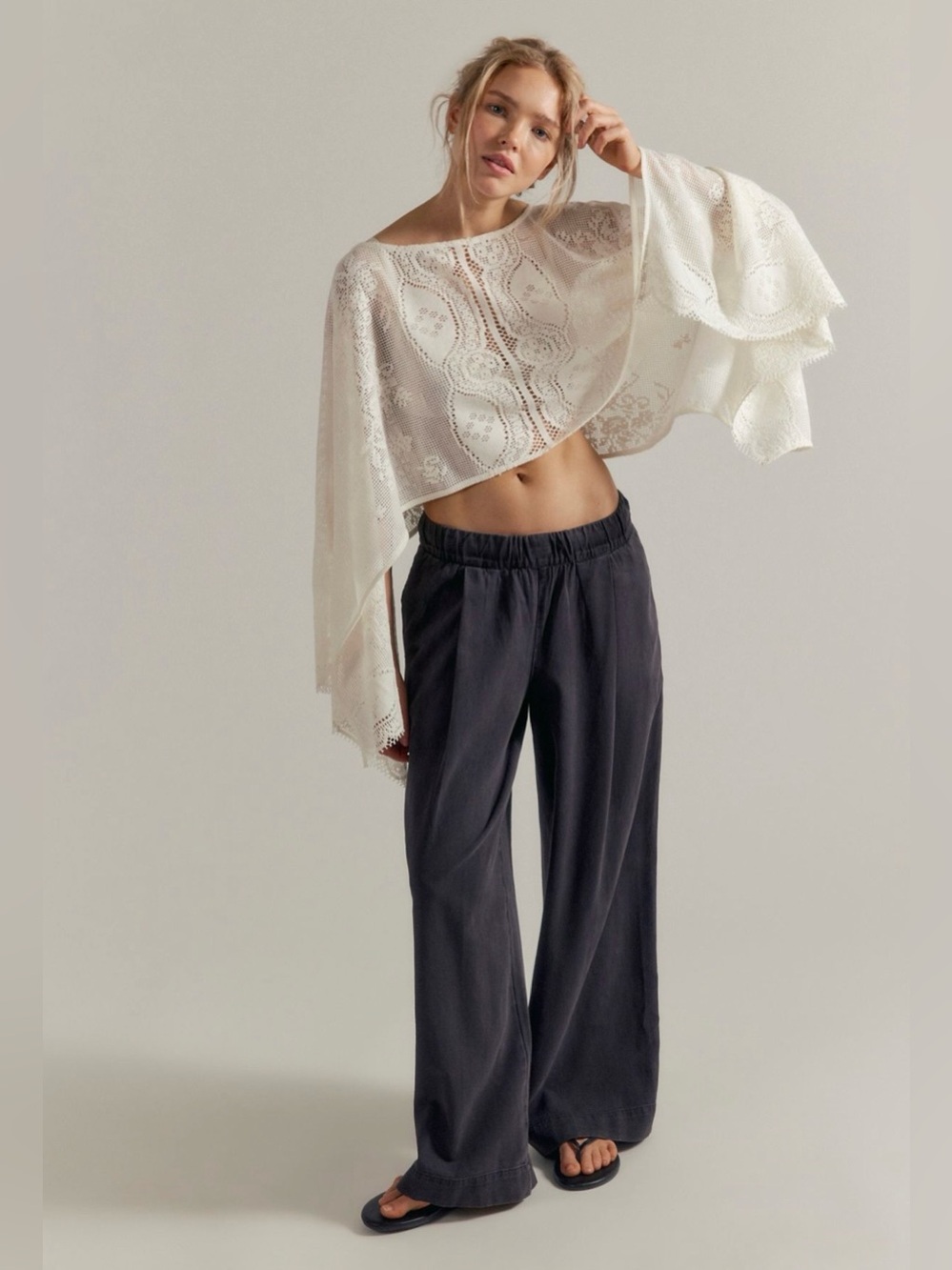Free People Tidal Moon Low Rise Pull On Pants Black, size L, like new!